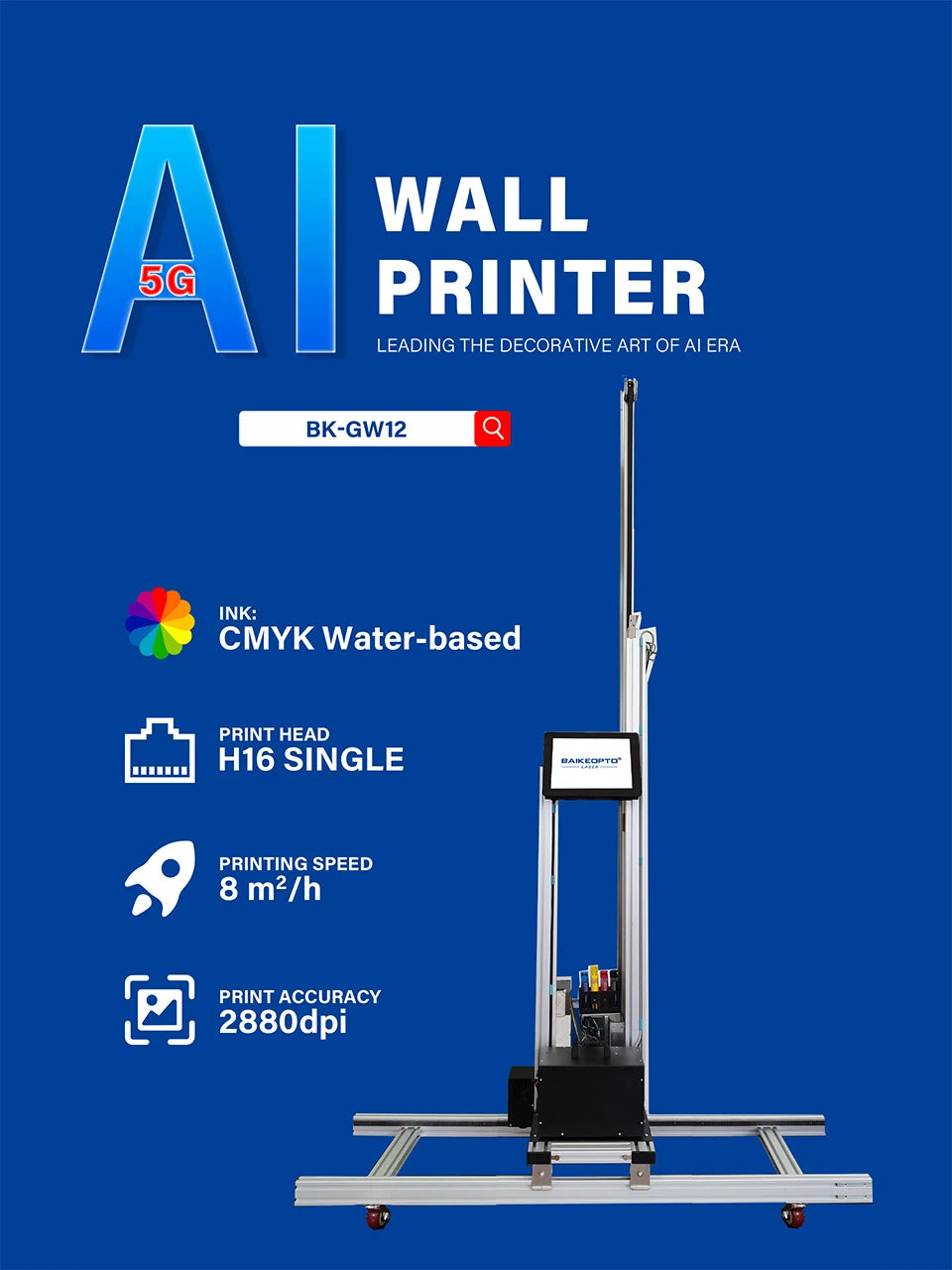 BK-GW12 Portable By wheels UV wall printer 3d painting effective